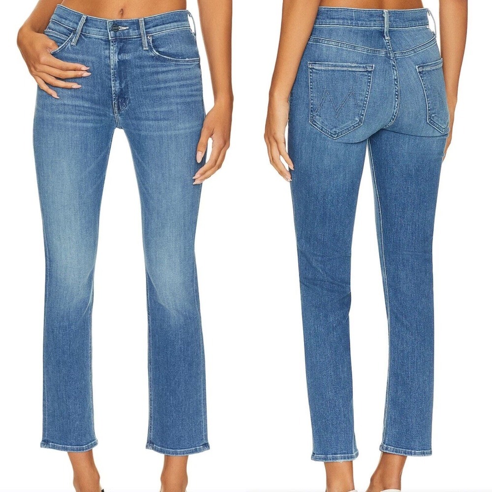 Mother Jeans sz 31 Mid rise Dazzler Ankle fray Blue Riding the cliffside NWT